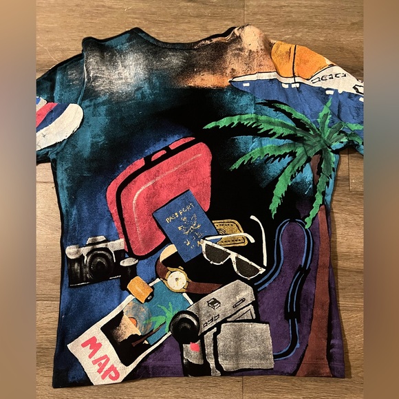 VINTAGE Kolorway USA Hand Painted 3/4 Sleeve Shirt travel passport vacation - Picture 7 of 8